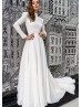 High Neck Ivory Lace Open Back Minimalist Wedding Dress